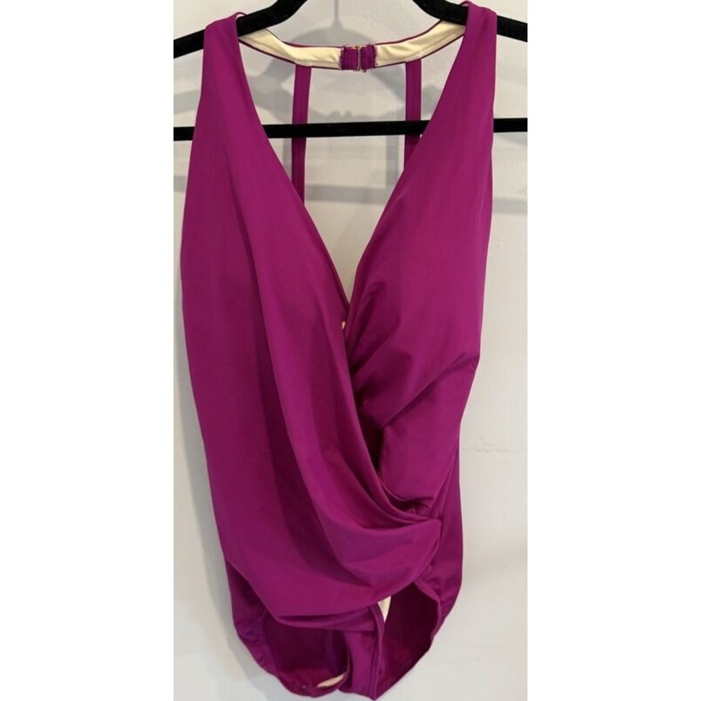 Miraclesuit Wrapsody One Piece Slimming Swimsuit Wrap Plum Adjustable Size 12